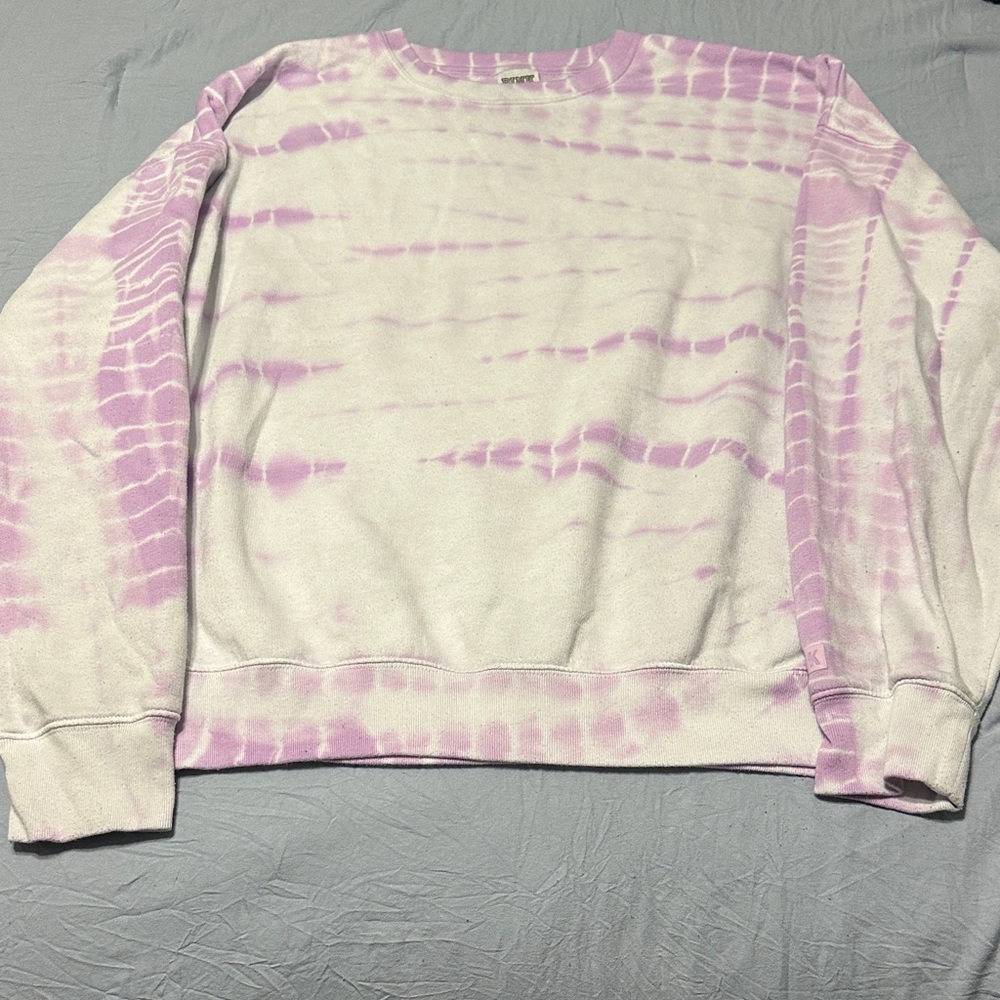 PINK Victoria's Secret Lavender and White Crew Neck Sweater